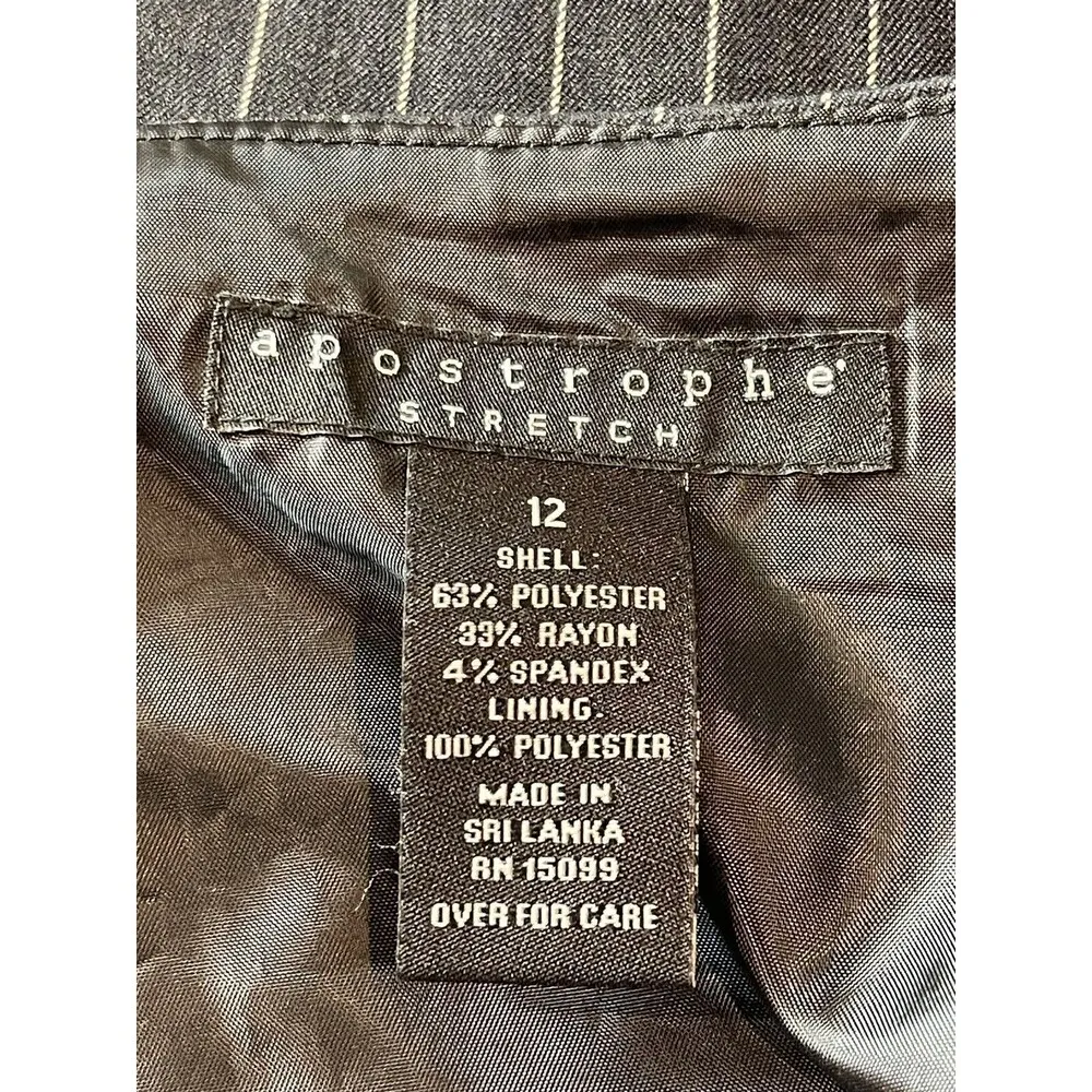 Apostrophe Stretch Two Piece Black Pin Striped One Button (Snap) Skirt Suit 12 - Image 13
