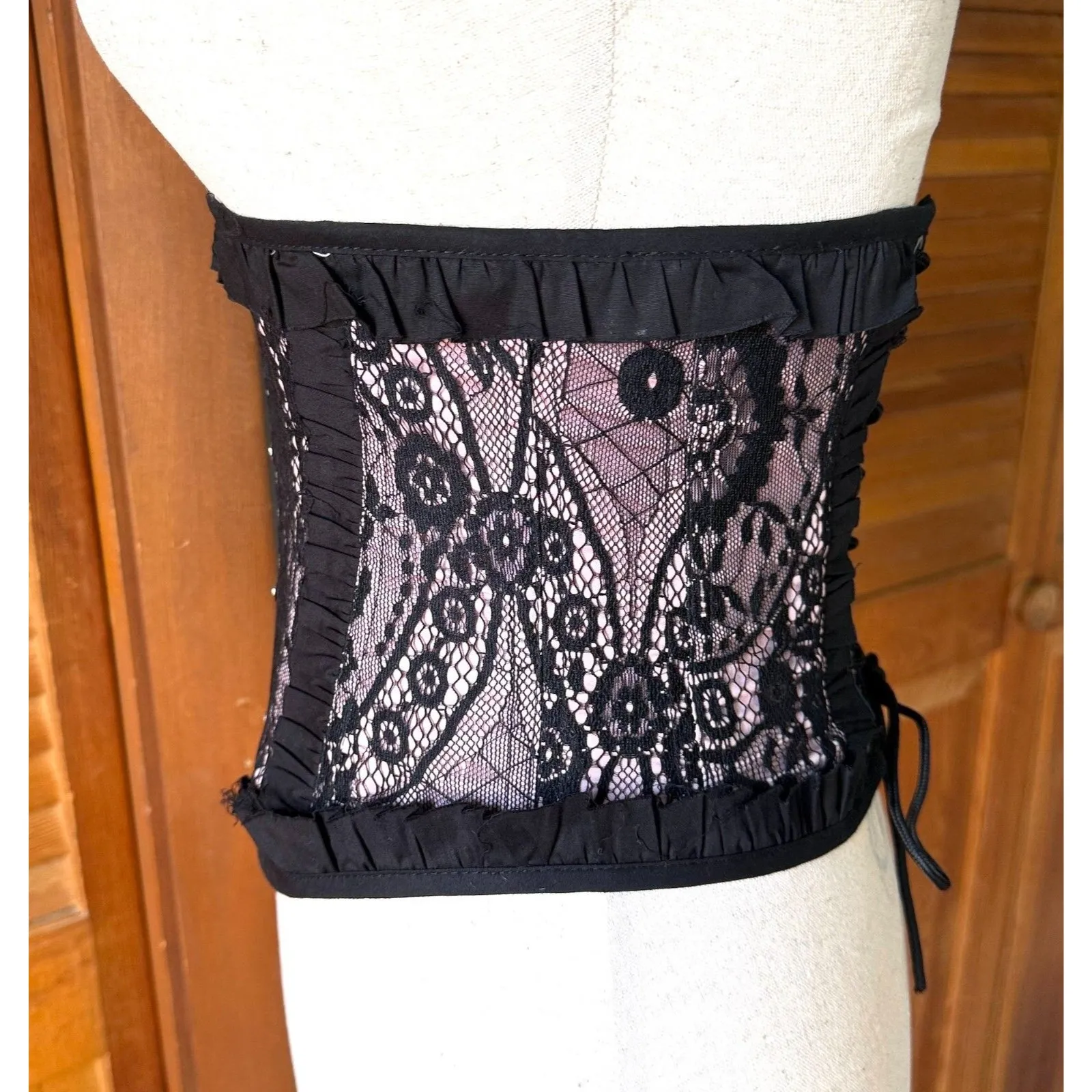 Vintage Lip Service Gothic Lolita Victorian Pink Black Lace Corset Cincher XXL - Image 3