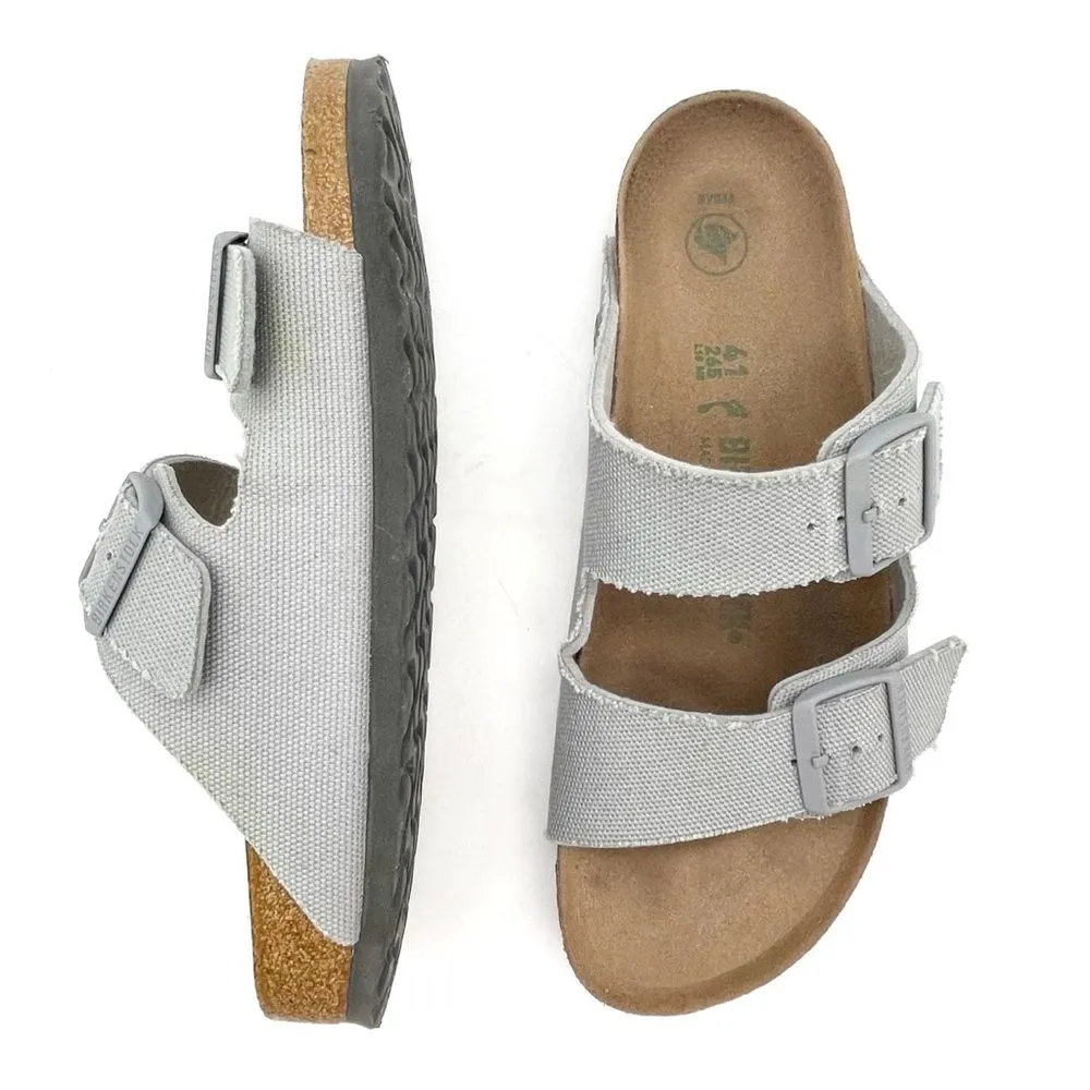 Birkenstock Arizona Vegan Sandals Size 41 Light Gray Textile Cork Footbed - Image 2