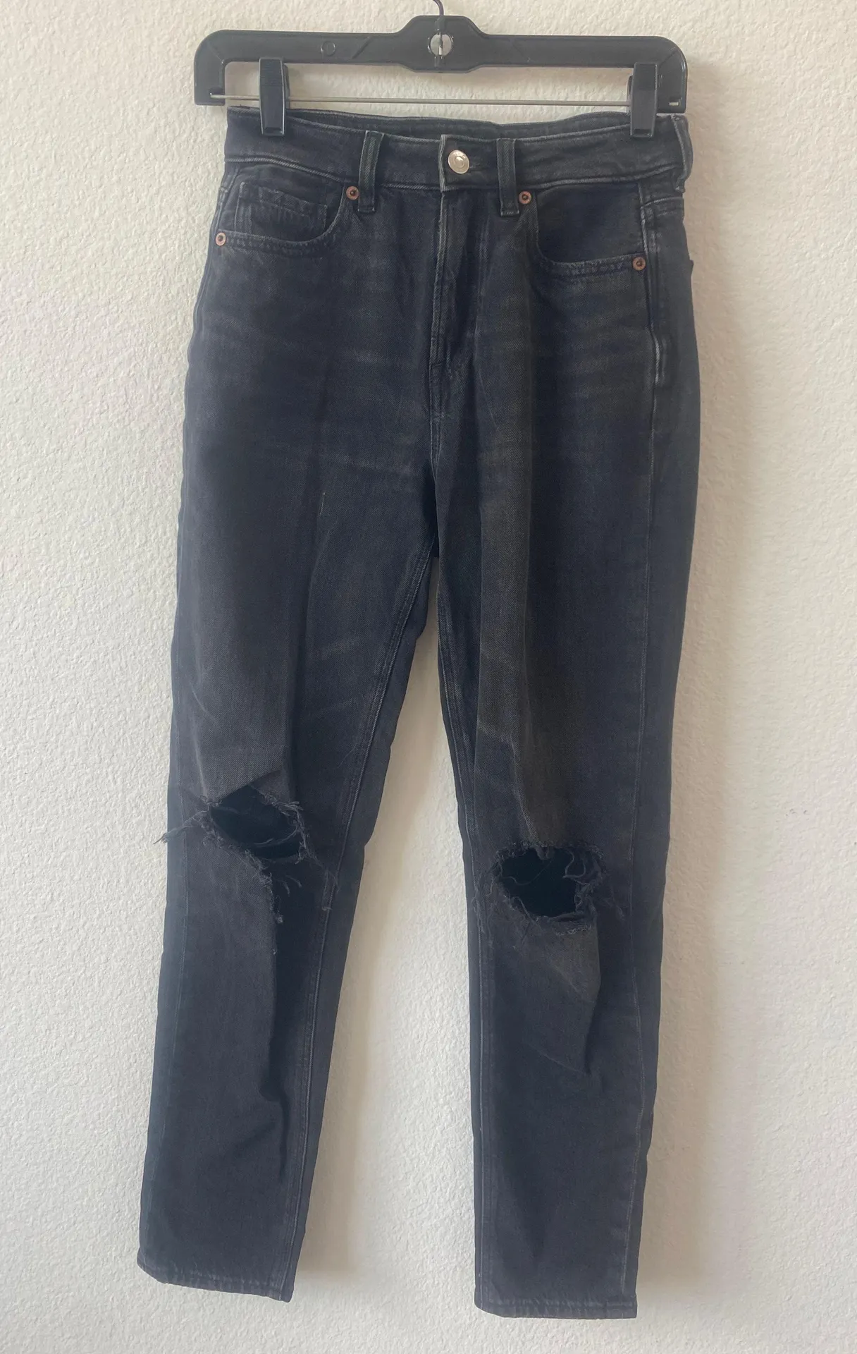 Black Distressed Mom Jeans Size 0 - Image 5