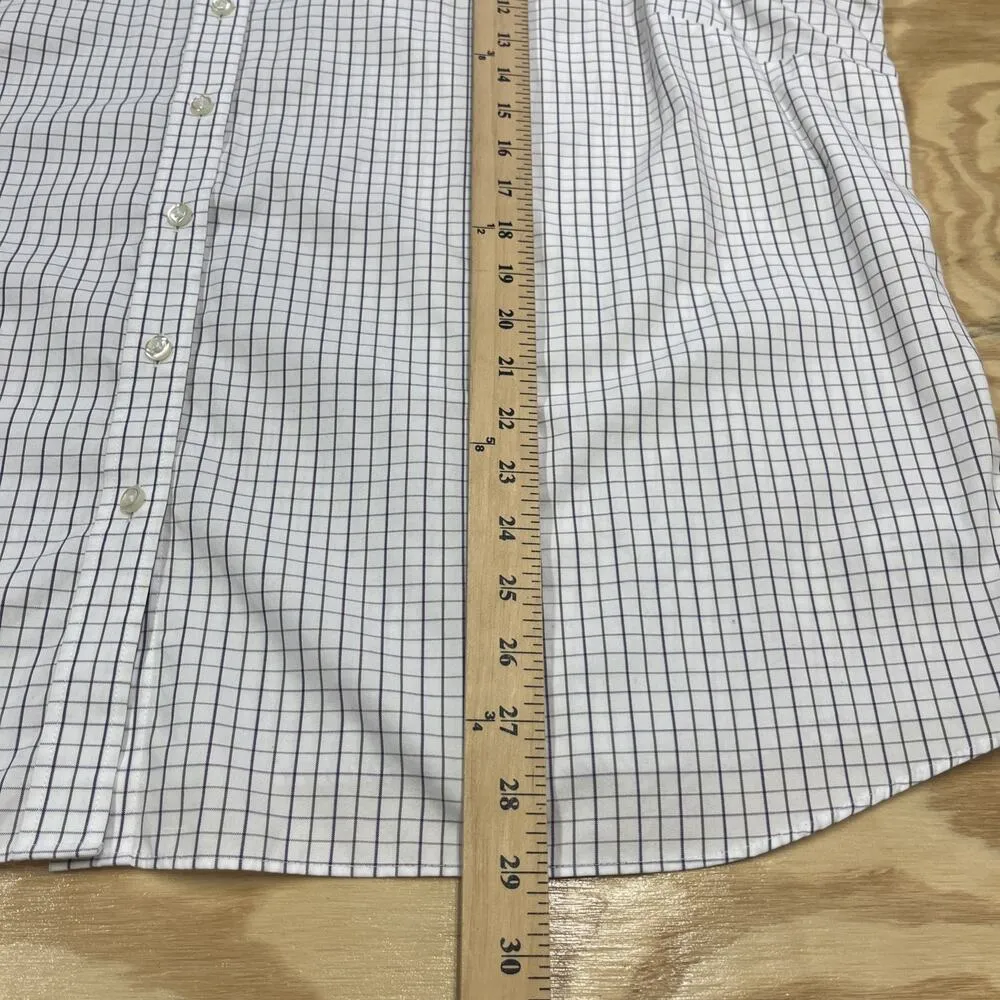 LANDS’S END No Iron Pinpoint Oxford Plaid Button Up Top Women's Size 28W Career - Image 9
