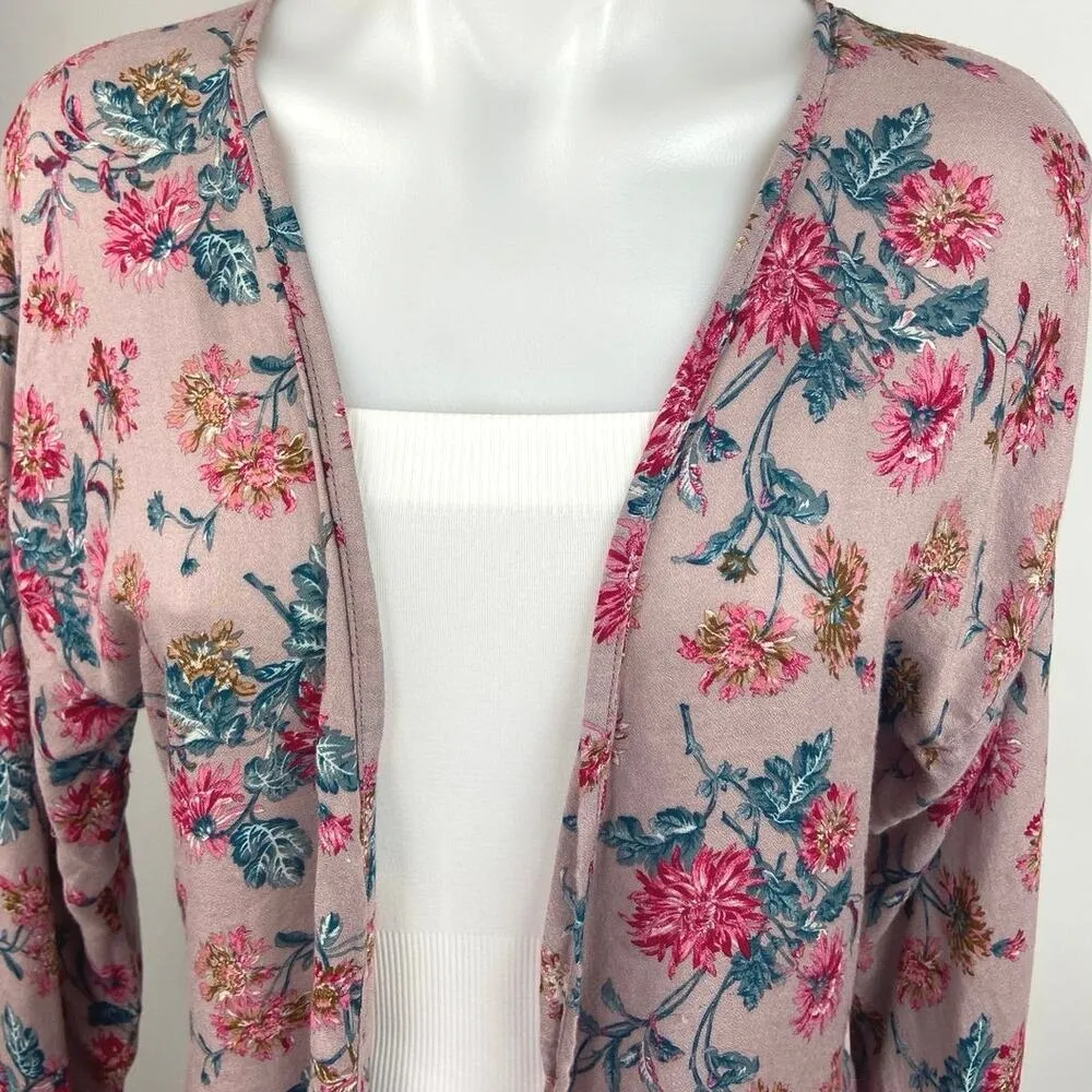 Don't Sky Away Pink Floral Soft Long Sleeve Cardigan Sweater Top One Size Size undefined - Image 4