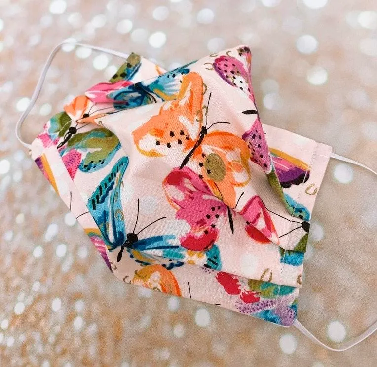 Baby Pink Multicolor Glitter Butterflies Face Mask - Image 4