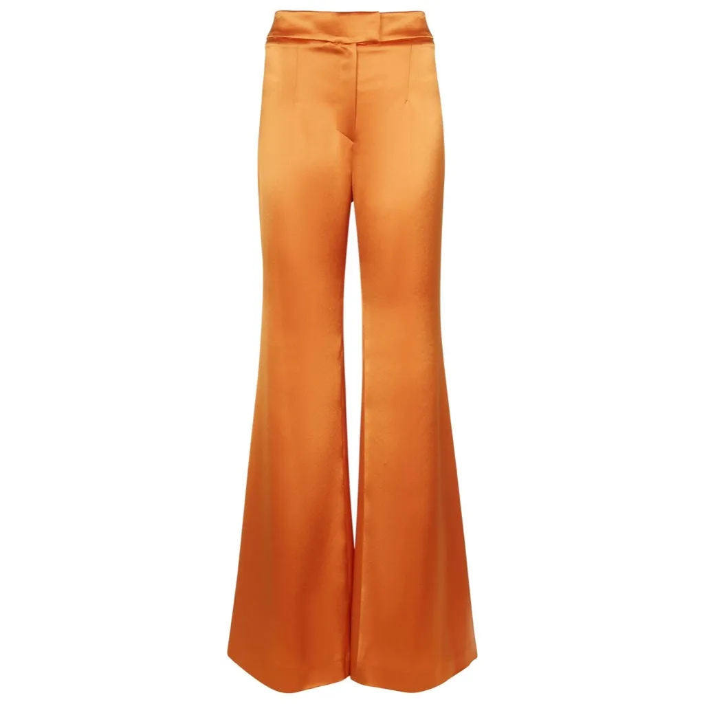GALVAN LONDON Julianne High Waisted Crepe Satin Flared Trousers, Ochre, 2 (US) Orange Size 0 - Image 10