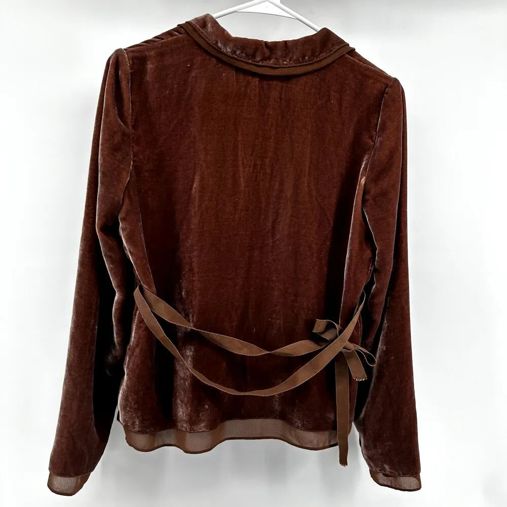 J. Crew Velvet Layered Blazer Collared Flap Pockets Button Western Silk Brown 2 - Image 5