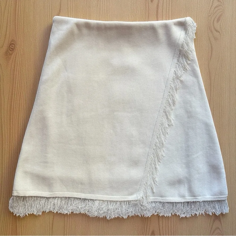 Lucy Paris  White Fringe Wrap Mini Skirt – Size M (NWT) - Image 2