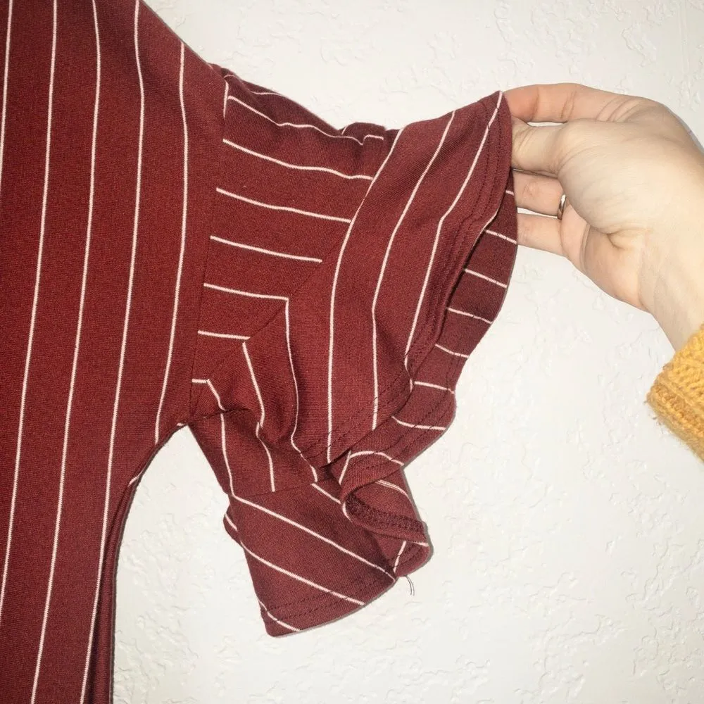 Ces Femme Vertical Stripe Ruffle Sleeve Shirt Dress Size Large - Image 2