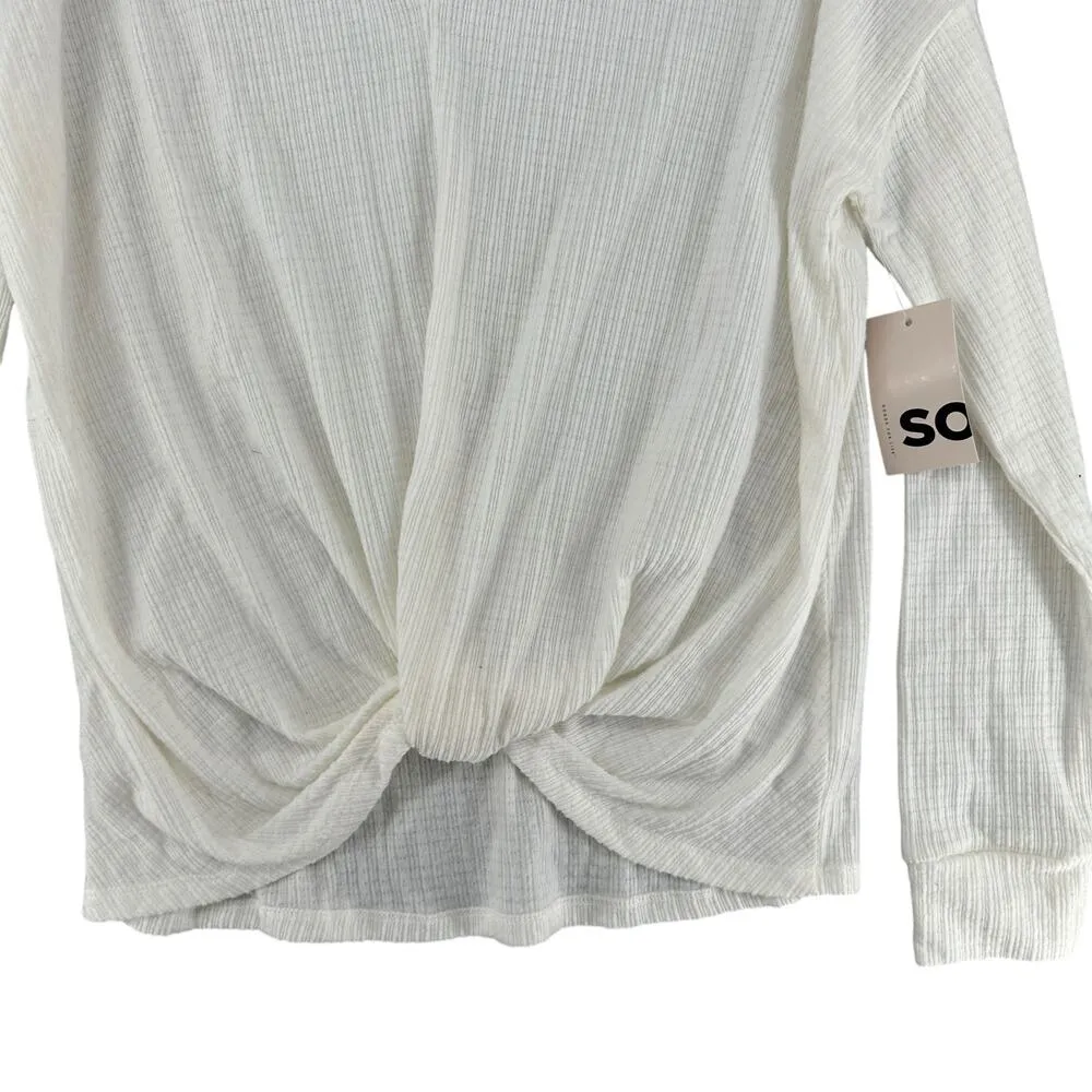 SO Basic Lightweight White T-Shirt Top Knotted Front Ribbed Small Balletcore S - Image 3