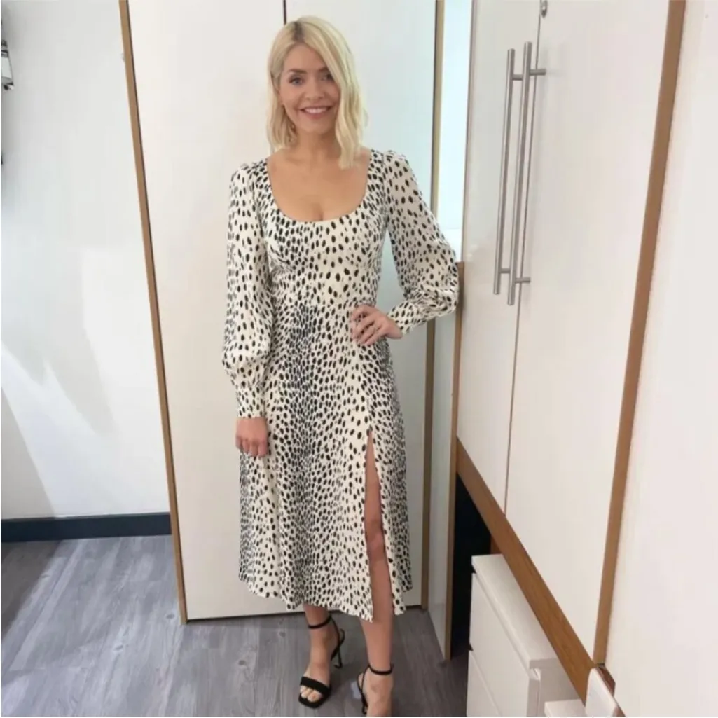 NWOT Reformation Alessi Midi Dress in
Cheetah Print Black White Long Sleeve 0 - Image 4