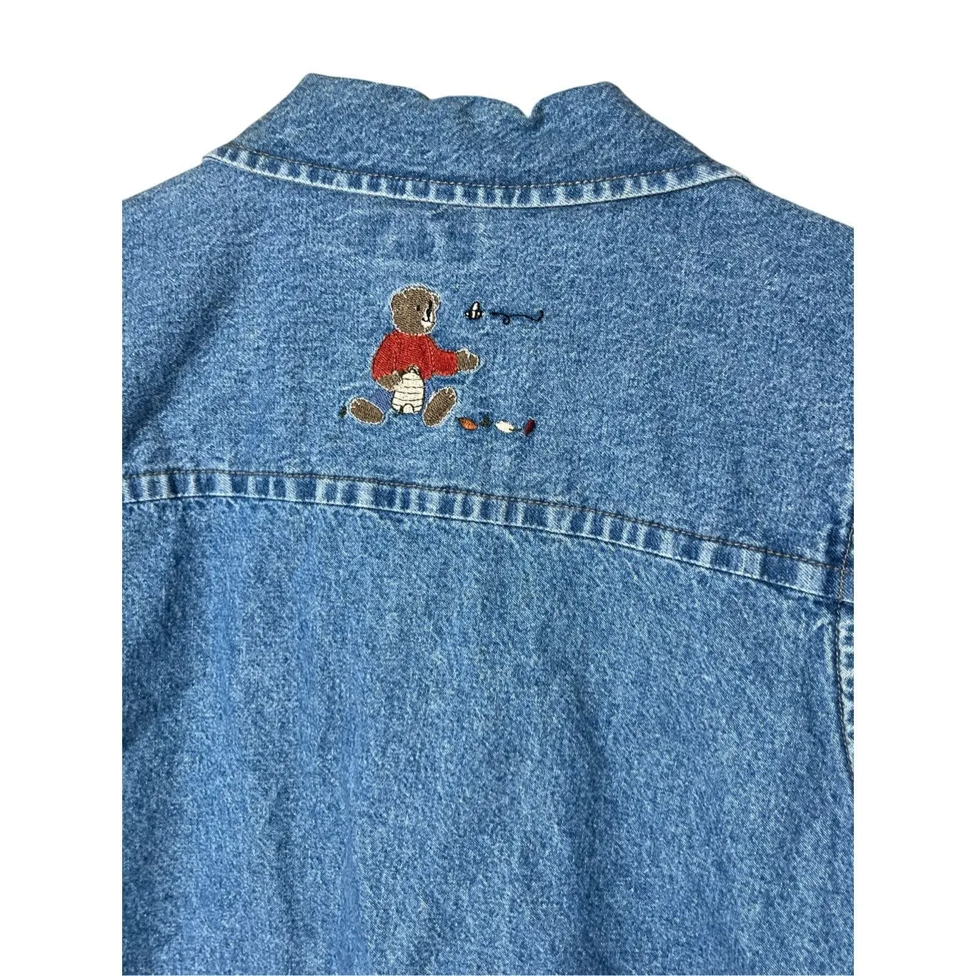 Vintage Christopher & Banks Denim Zipper Vest Bear Bees Embroidery Medium - Image 11