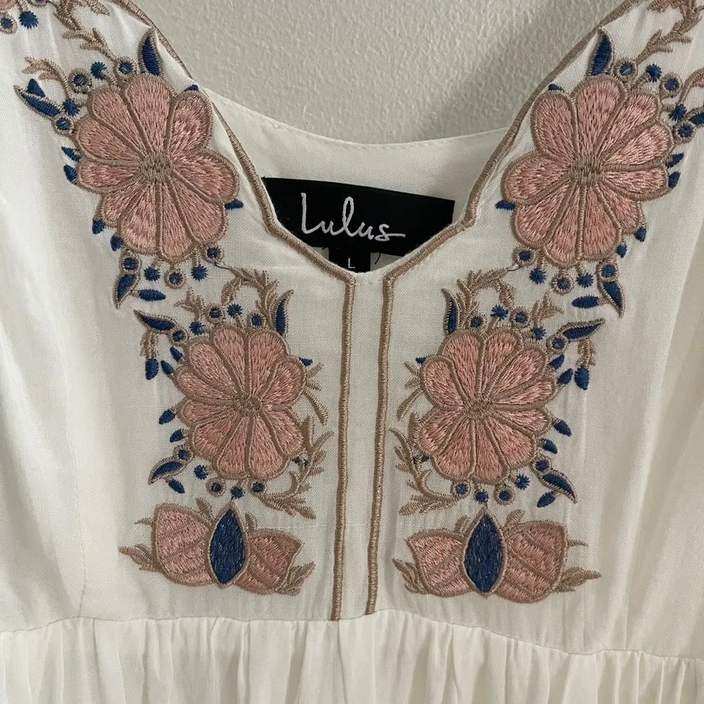 Lulus Daisy Petal Pickin’ Embroidered Dress Size L Festival Boho Whimsy Fairy - Image 6