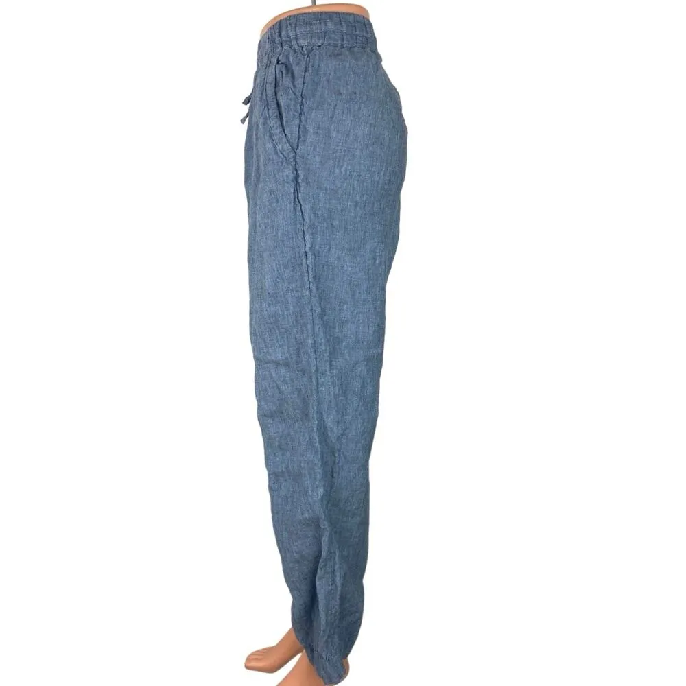 Charter Club Blue 100% Linen Wide Straight Leg Chambray Sweatapants Pants Sz L - Image 2