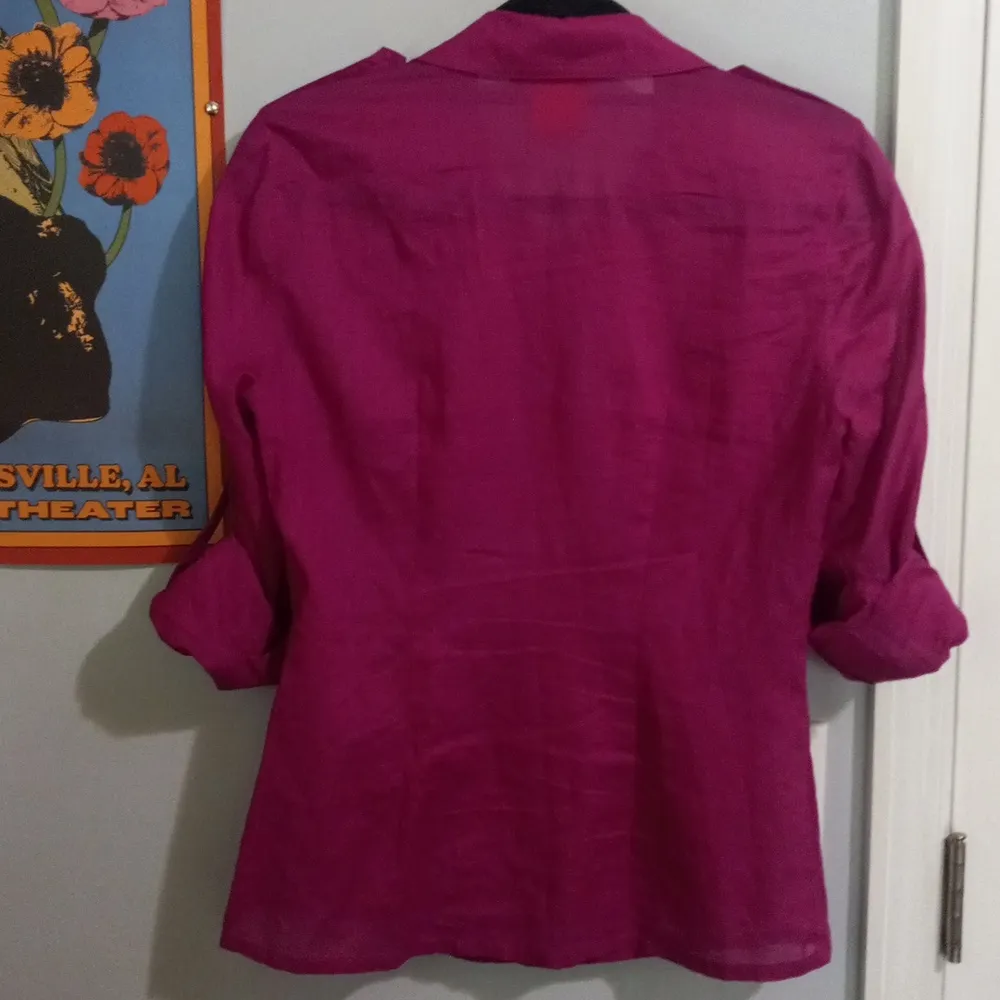 Tory Burch Brigitte Pink Purple Long Sleeve Roll Tab Button Up Blouse - Image 14