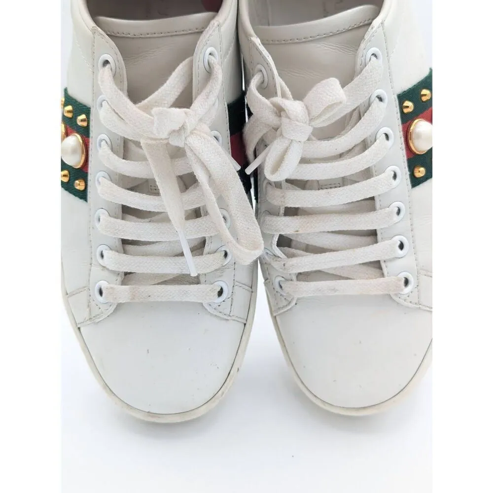 Gucci ace pearl studded white leather snekers size EU 35 - Image 8