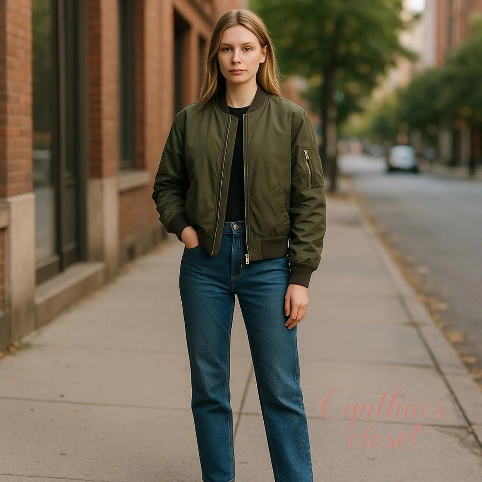 INSO Collection Classic Bomber Jacket Women's Size PL Large Army Green Gold - Image 2