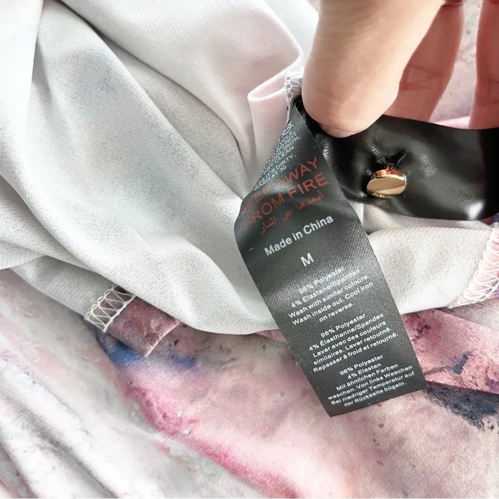 Karen Millen Marble Print Jersey Long Sleeve Maxi Dress in Pink - Image 9