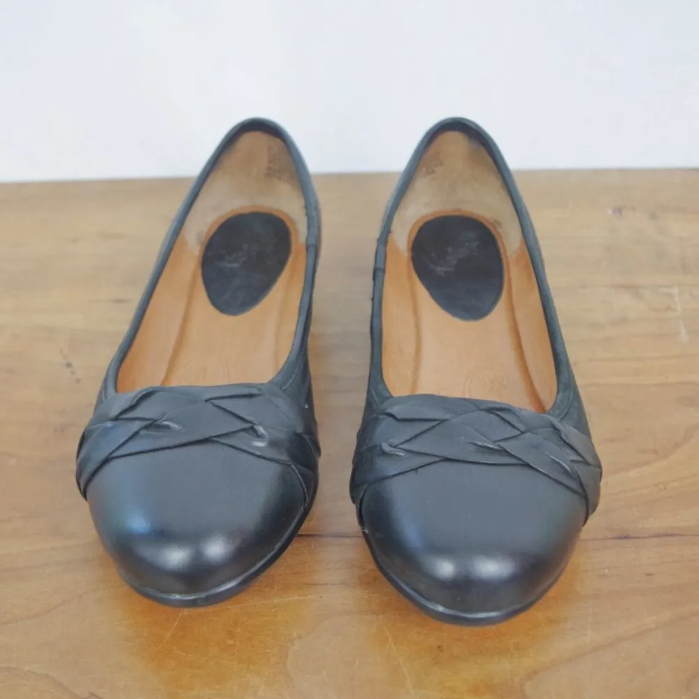 Kravings Queens Black Leather Woven Front Flats Size 7M - Image 7