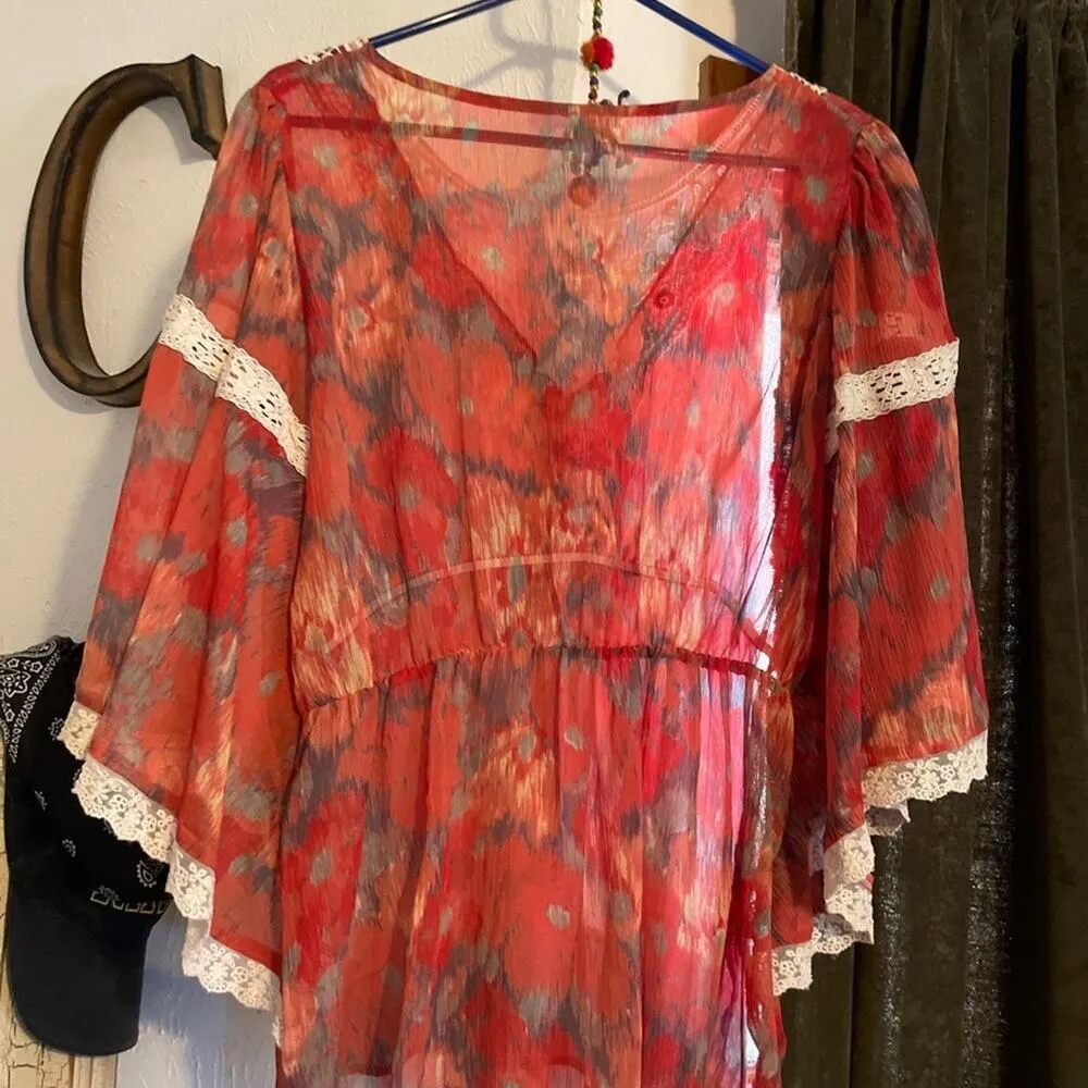 Free People vintage floral blouse red L - Image 6