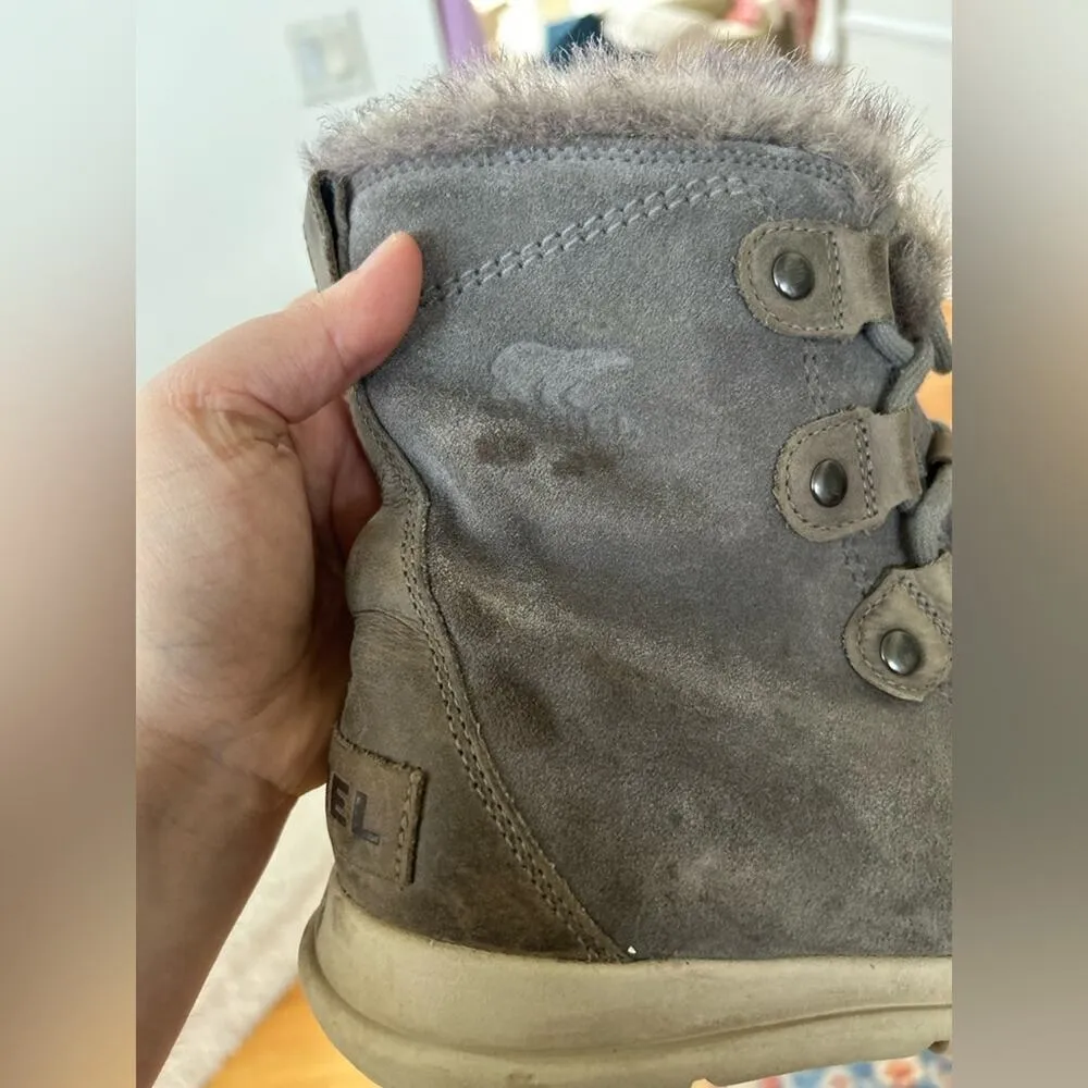 Sorel  Joan Explorer Grey/Taupe Lace Up Fur Lined Boot - Image 4