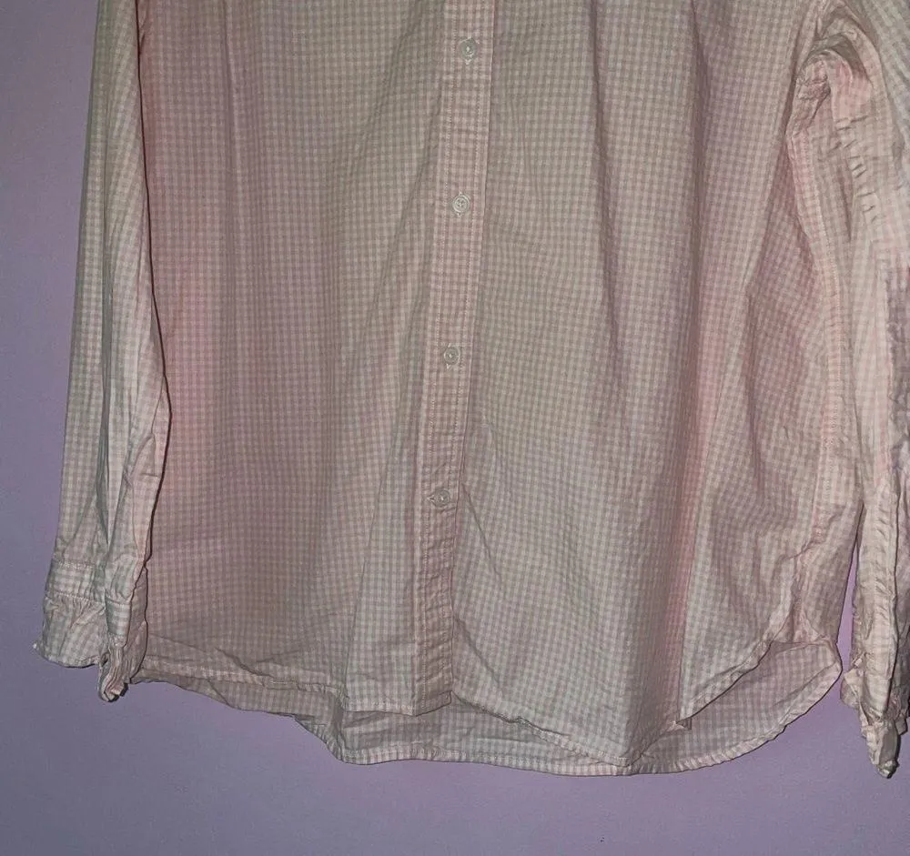 J Crew 18 Classic Button Shirt Pink Gingham Cotton Long Sleeve Ruffles - Image 3