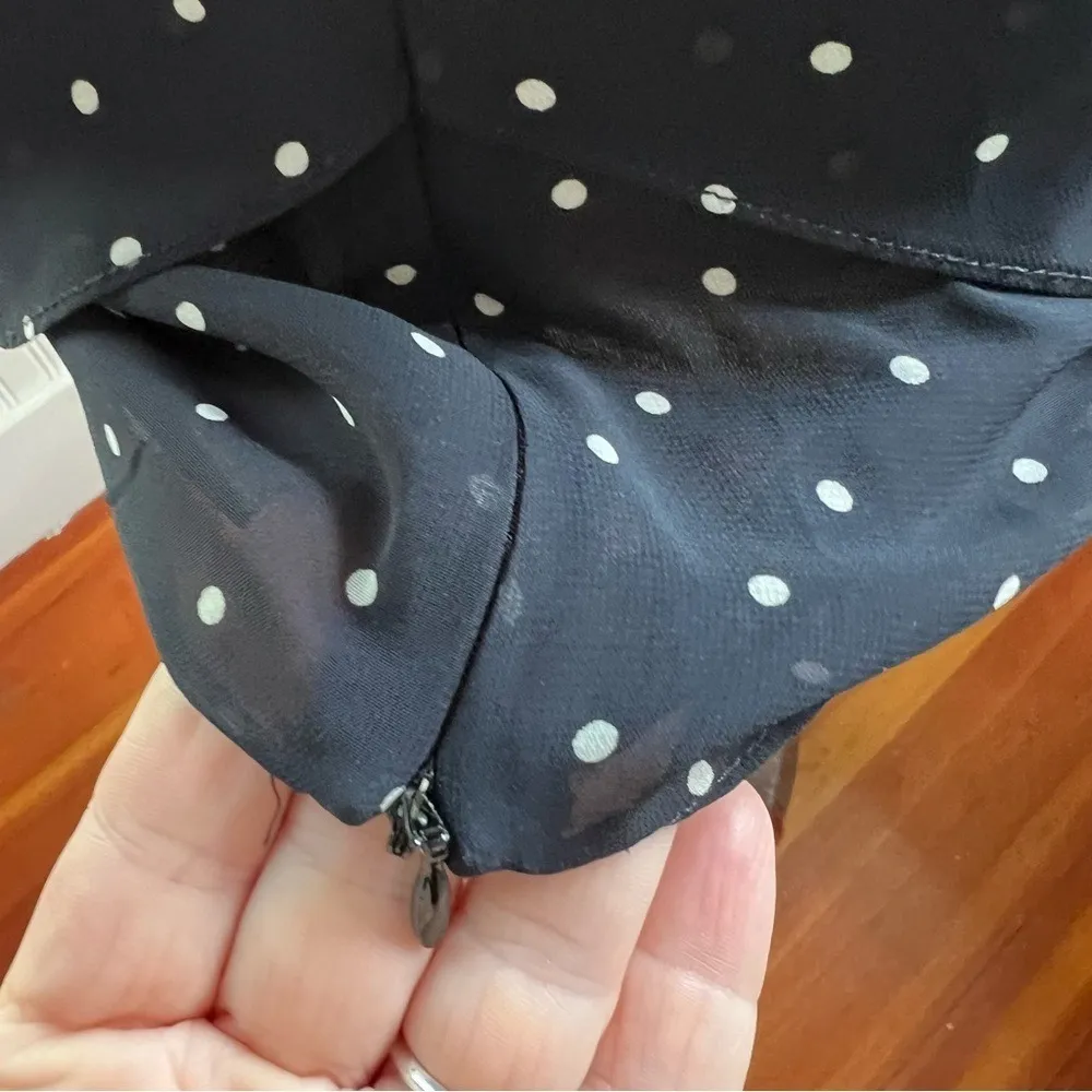 ZARA Basic Black Polka Dot Ruffle Chiffon Top - Size L Romantic Coquette - Image 7