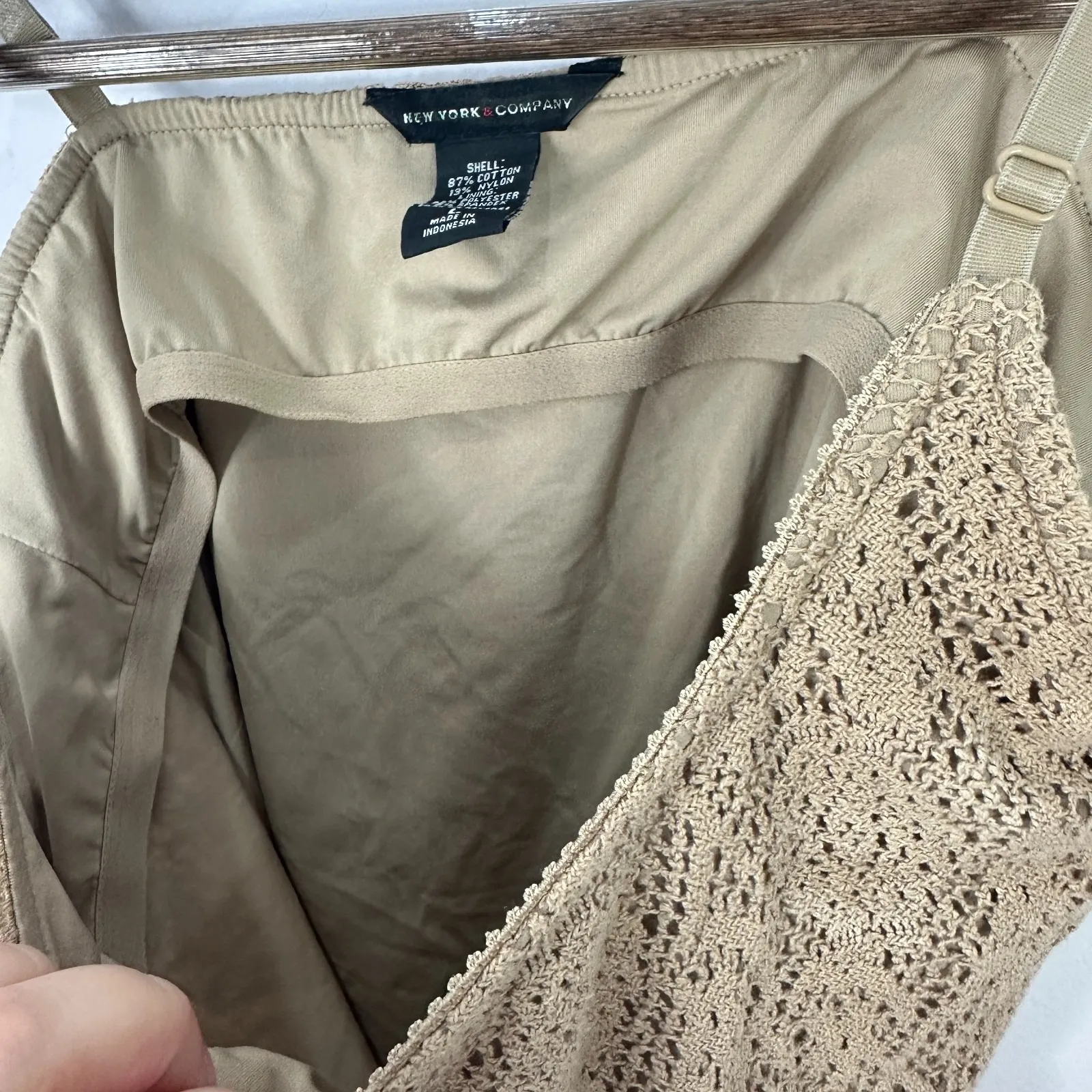 NY&C Tank Top Womens L Beige Crochet‎ Boho Cottagecore Festival Y2K Layering Tan Size L - Image 4