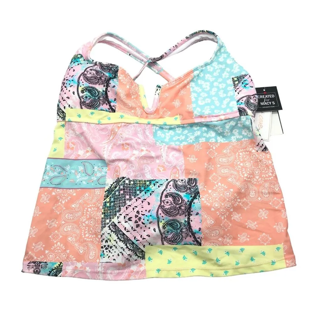 Salt & Cove Womens Patchwork Tankini Swim Top V - Image 3