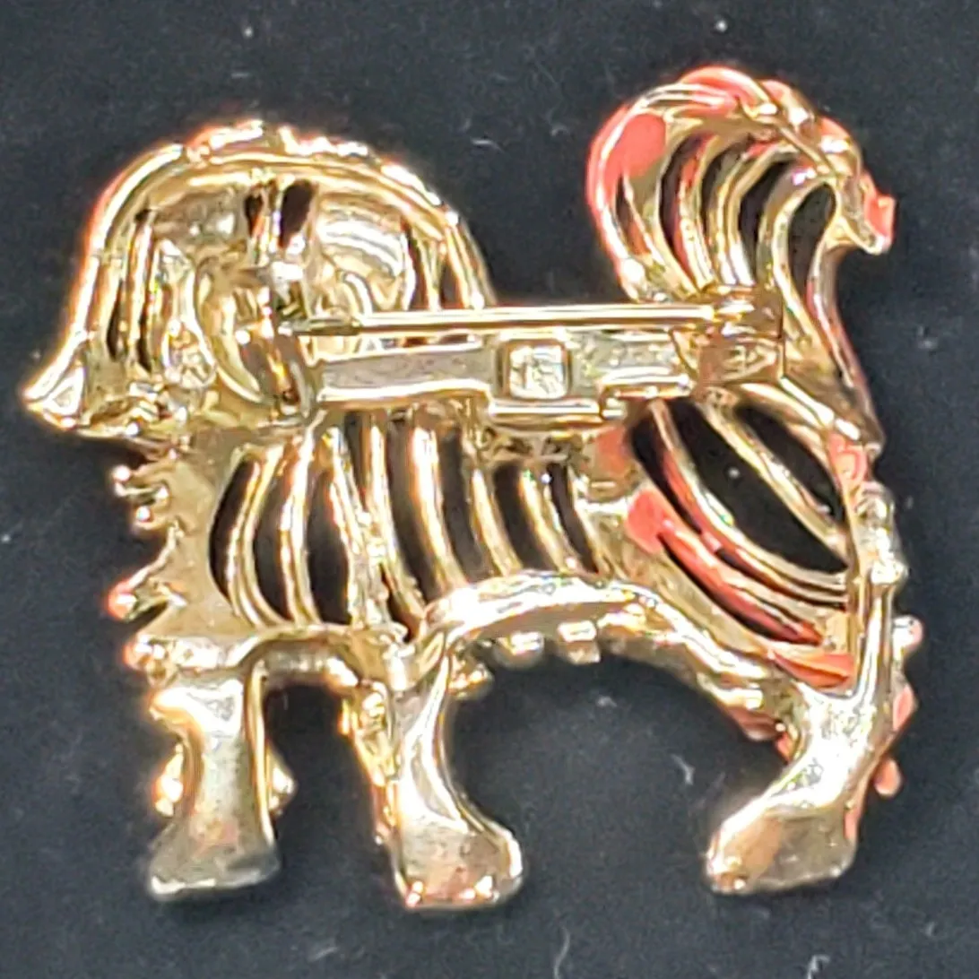 Dog Pin Pomeranian Pekingese Brooch Purple Eyes Brown Gold Tone 1.25" - Image 2