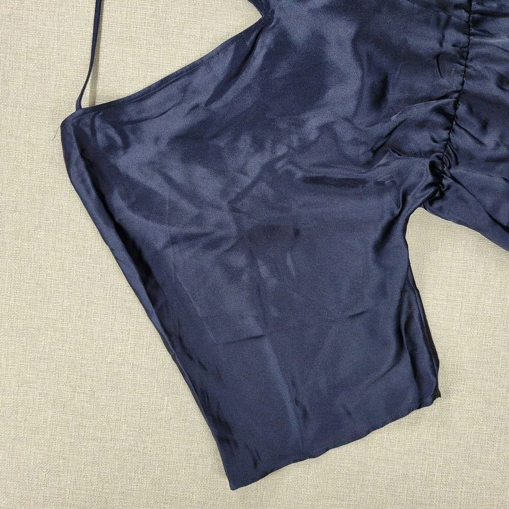 Pleione Womens Blouse S Navy Blue Satin Front Twist V-Neck Kimono 3/4 Sleeve - Image 7