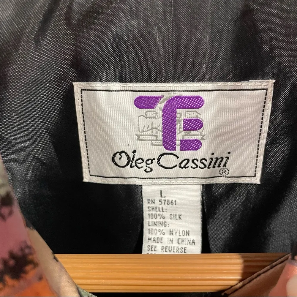 Funky vintage pastel earth tones silk Oleg Cassini track jacket pockets - Image 5