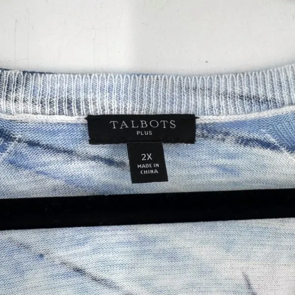 Talbots Tropical Blue & White Sweater V-Neck Size 2X Palm Print Plus‎ Coastal - Image 8