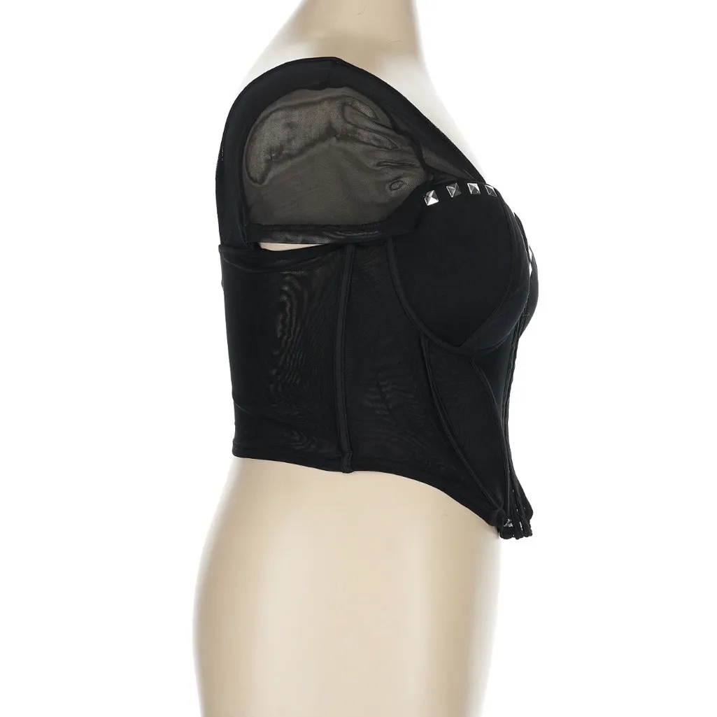 Black Sheer Studded Corset Top Size 1X - Image 5