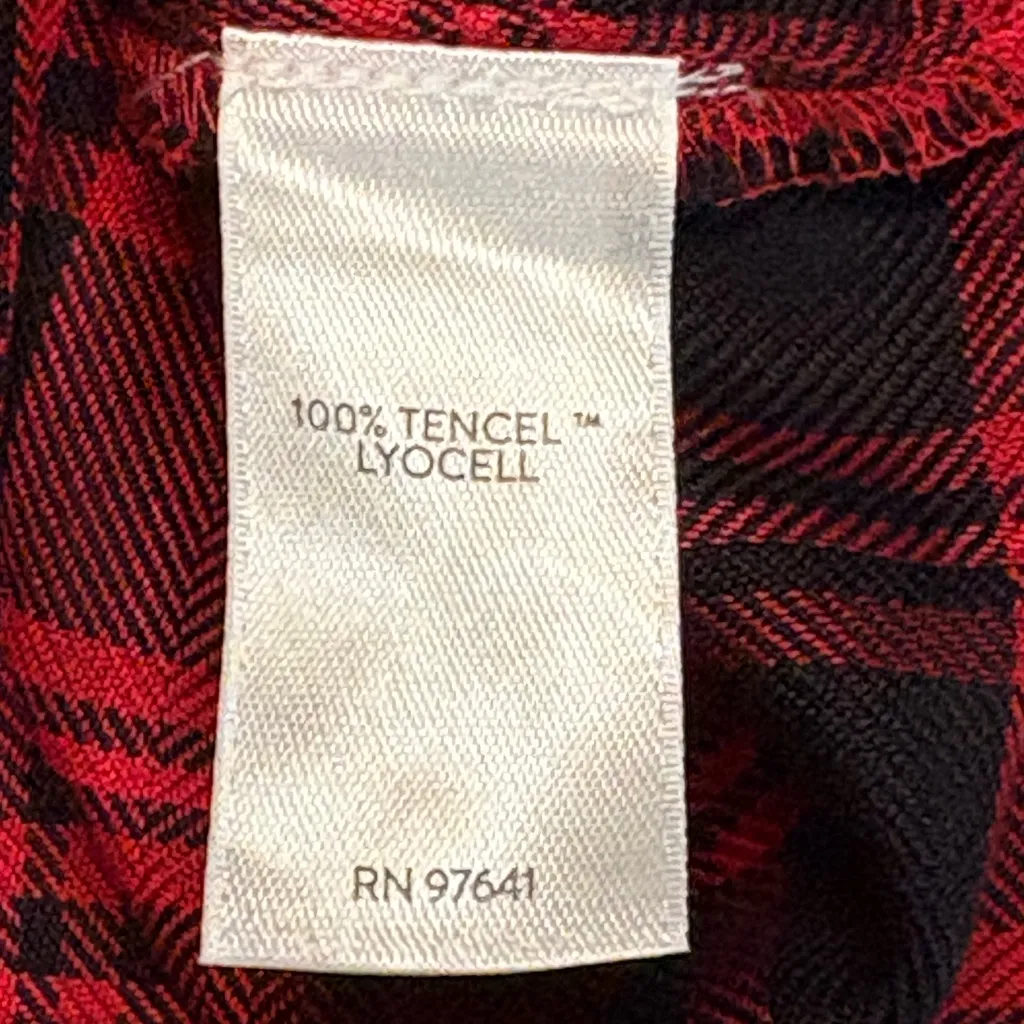 J JILL 1/3 Button Down Shirt Dress Red Black Plaid Pockets Lumberjack Chic Small - Image 9