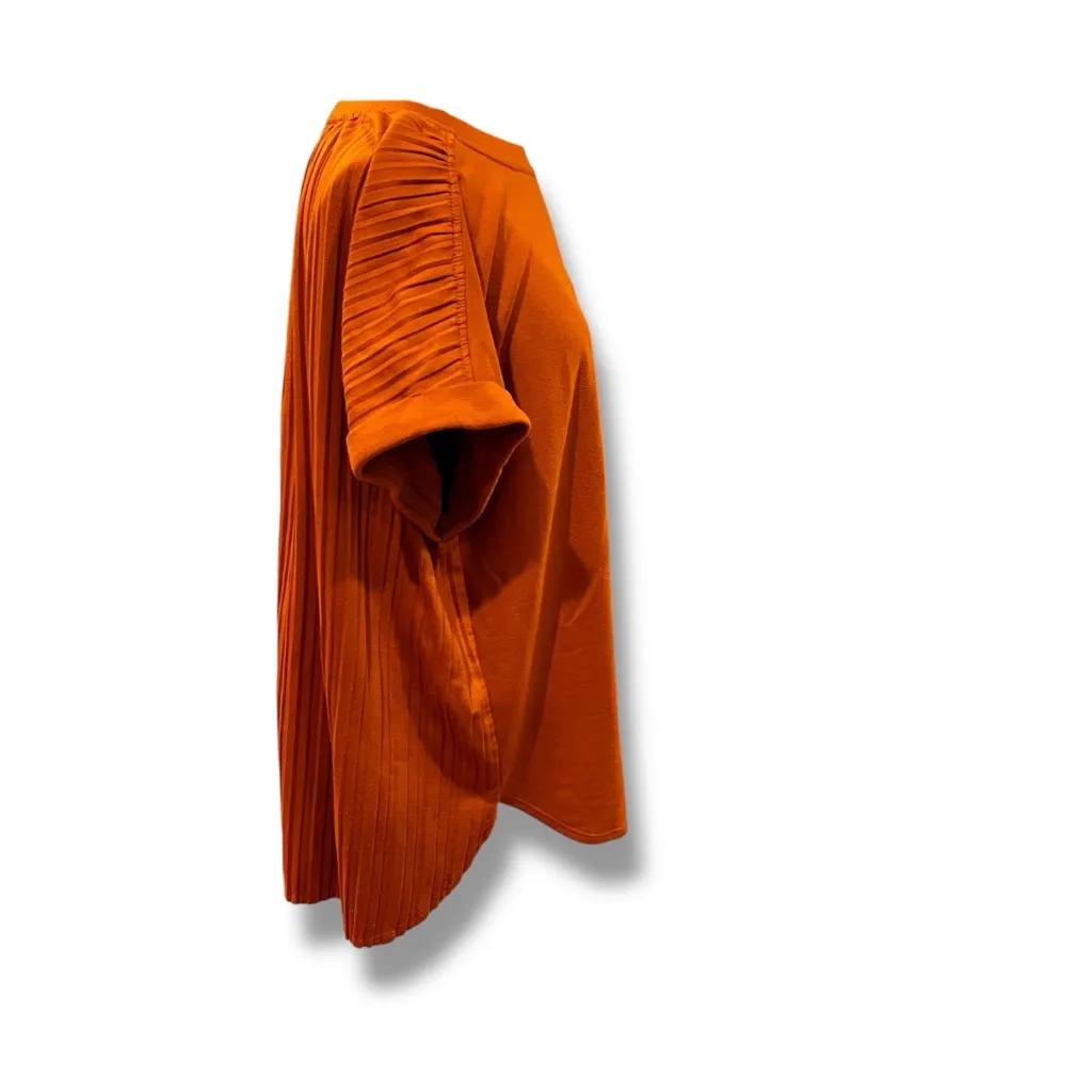 Cupio Shirt Womens XL Carnelian Orange Mixed Fabric Short Sleeve Top Fall Autumn - Image 3