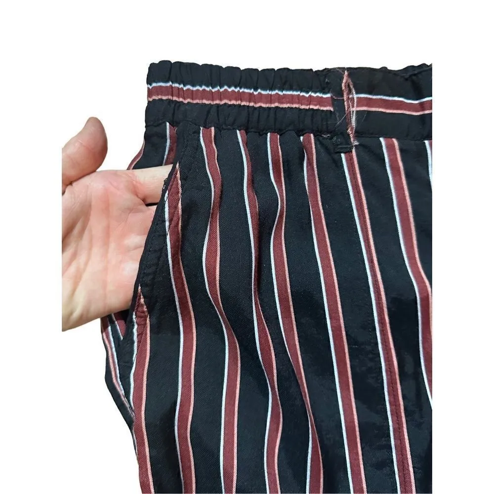 ANTHROPOLOGIE Striped Silky Tie Joggers in Black/Red sz small - Image 13