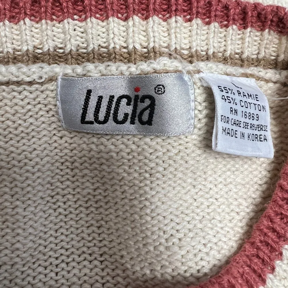 Vintage Tobago Short Sleeve Sweater Size L Beige Floral Island Travel Womens Size L - Image 6