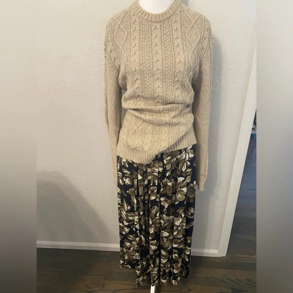 Jones New York fall floral maxi pleated skirt vintage Y2K navy brown 14 - Image 7