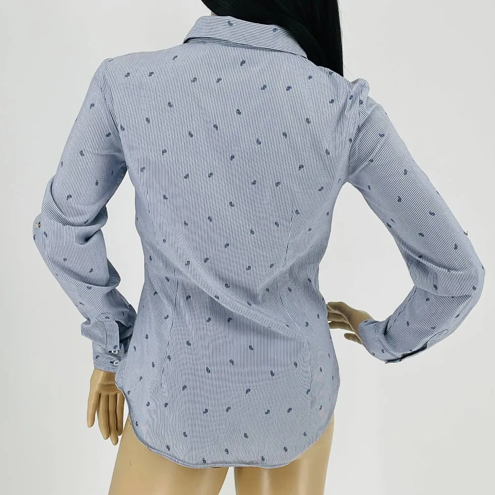 Zara Basic "Roller Up" Striped Paisley Pullover Style Shirt Top - Size M - GUC - Image 5