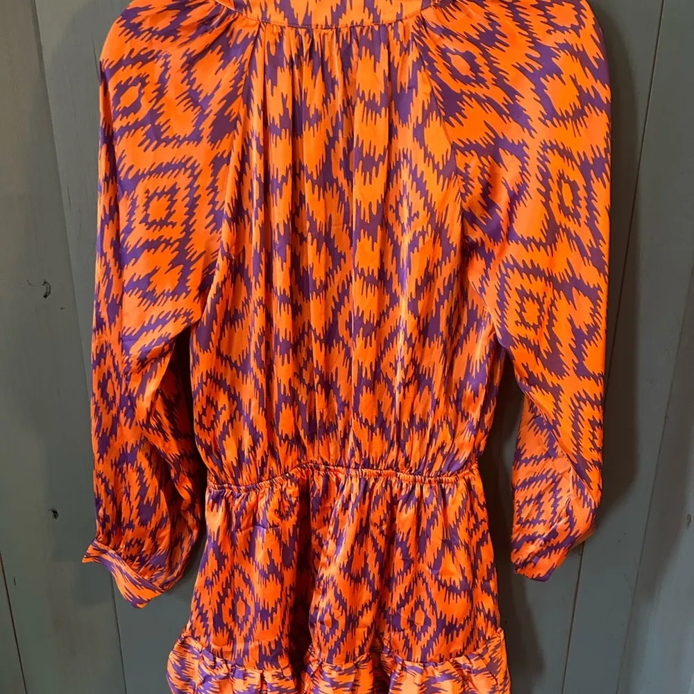 Boutique Vibrant Orange and Purple Aztec Patterned Long Sleeve Romper, Sz S - Image 6