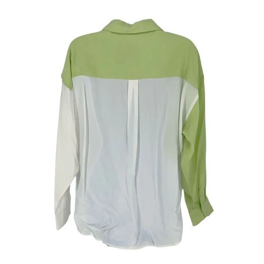 Lush Womens‎ Colorblock Long Sleeve Button Down Shirt Lime Green White Small NWT - Image 3