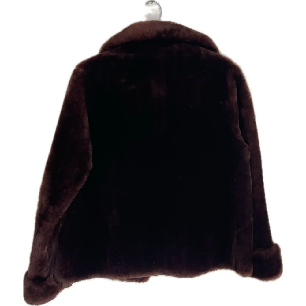 Vintage 40s 50s Mouton Fur Coat Jacket Dark Brown - Image 4