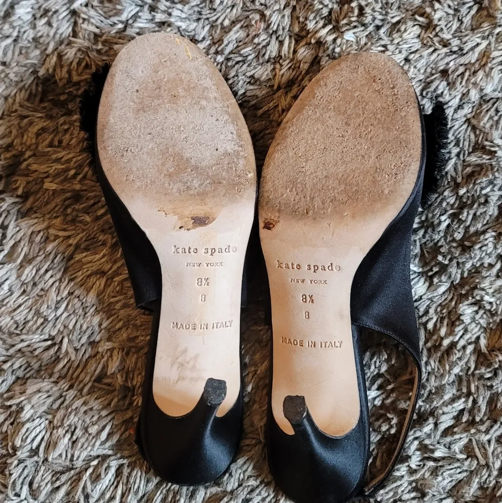 Kate Spade Classic Black Satin Bow Front Sling Back Pumps 8.5 - Image 8