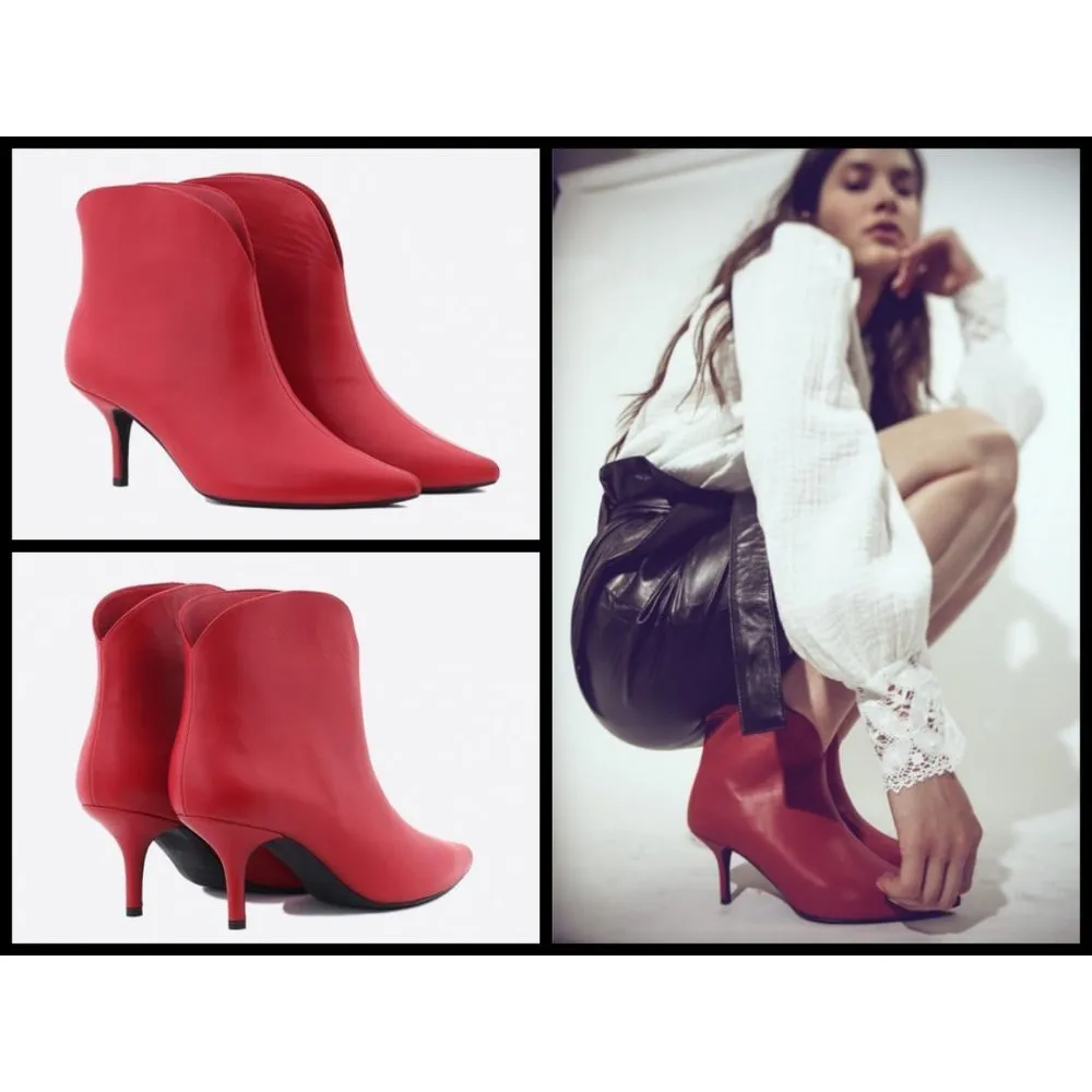 💕ANINE BING💕 Annabelle Boots 100% Leather Pointed Toe Ankle Booties Red 37 - Image 5