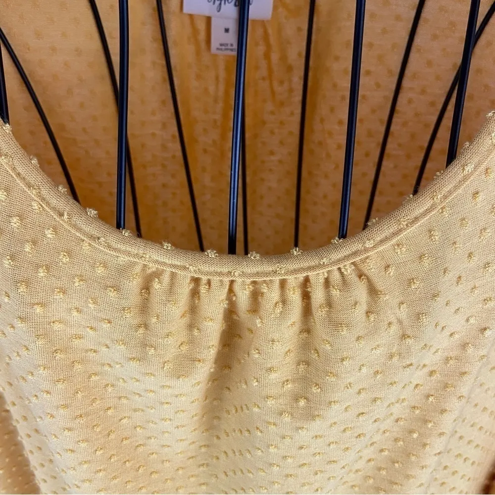 Style & Co NEW Mustard Yellow Swiss Dot Long Sleeve Baby Doll Top Size Medium - Image 6