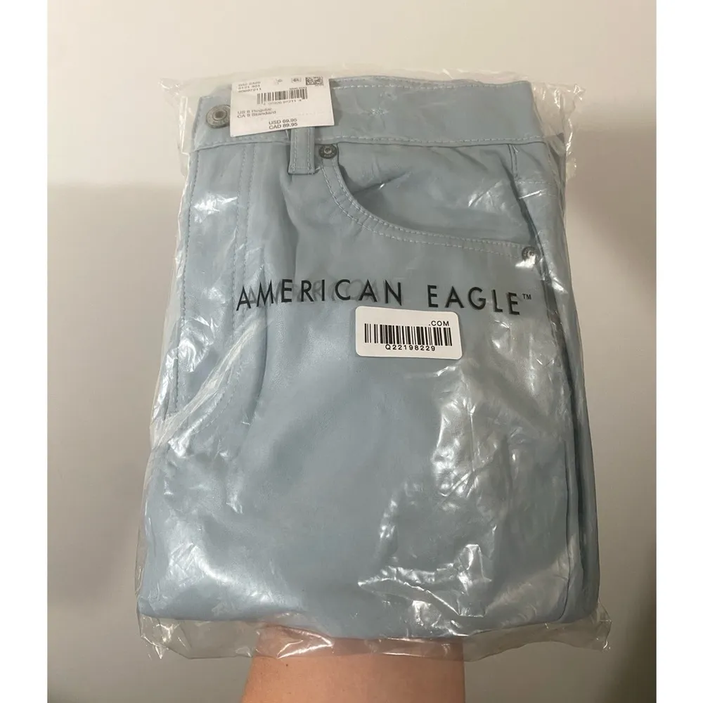 NWT AE Vegan Leather Straight Leg Pants Super High Waisted Light Blue Size 8 Reg - Image 3
