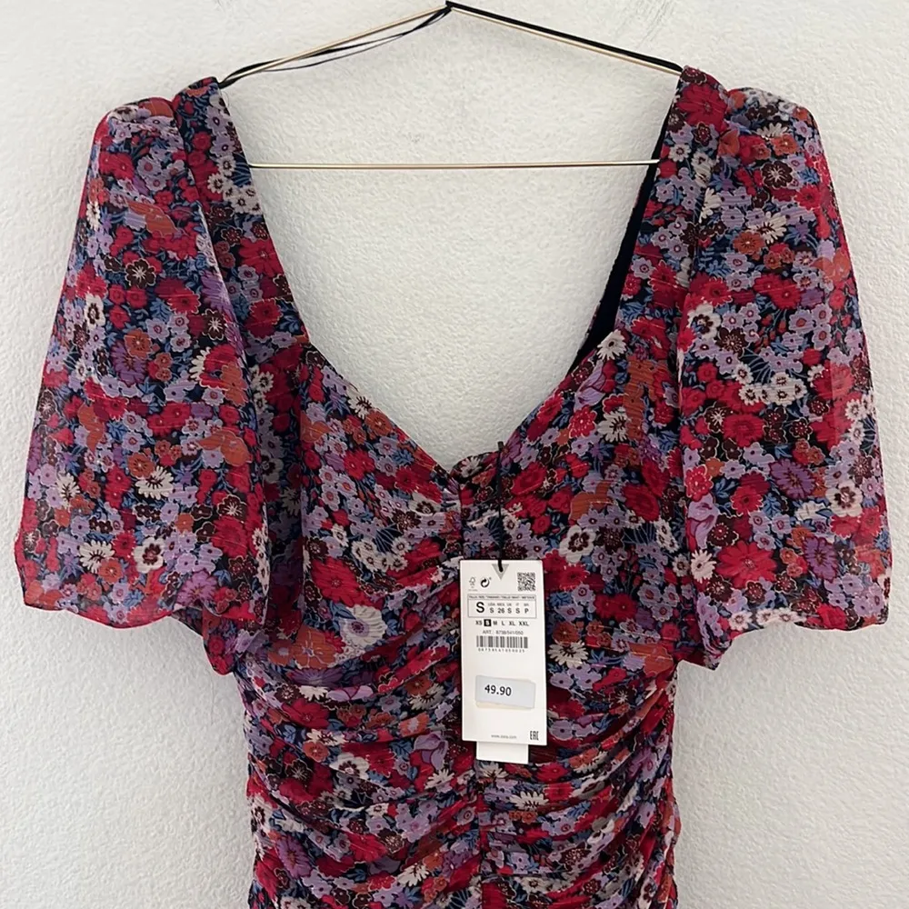 Zara Floral Printed Ruched Mini Dress - Image 6