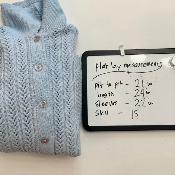 Vintage Azure Cardigan Sweater Knit‎ Womens Medium Cottagecore Granny Button 70s - Image 9