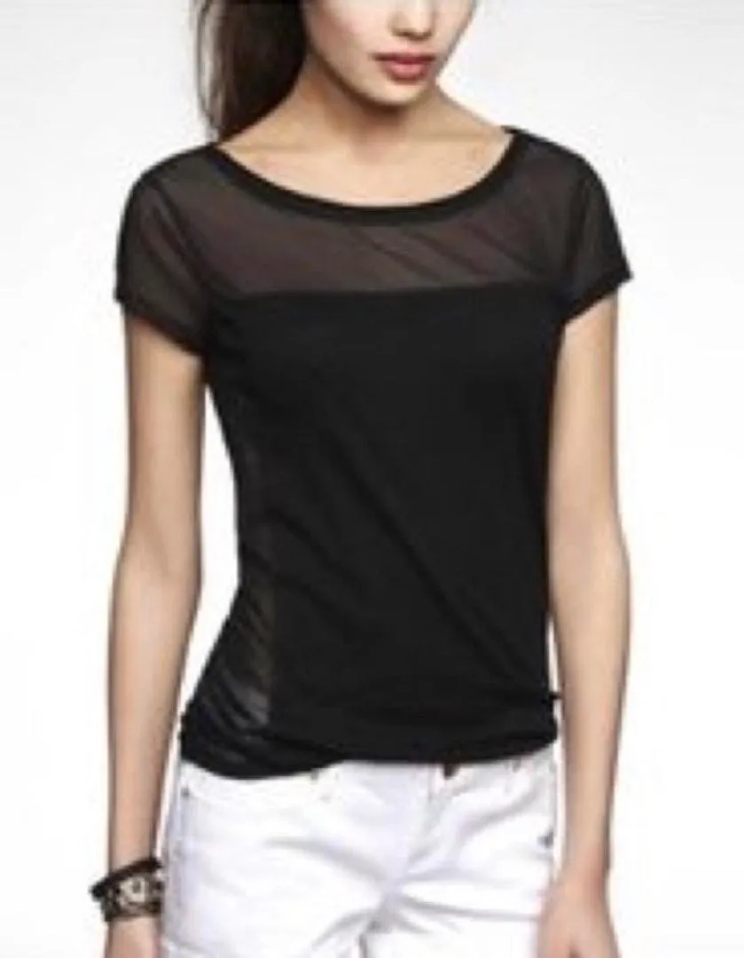 EXPRESS Sheer Mesh Panel Tee - Image 6