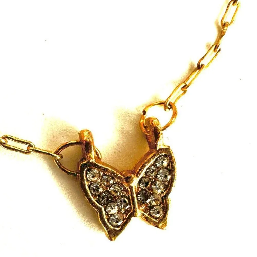 Gold tone dainty rhinestone butterfly necklace - Image 8