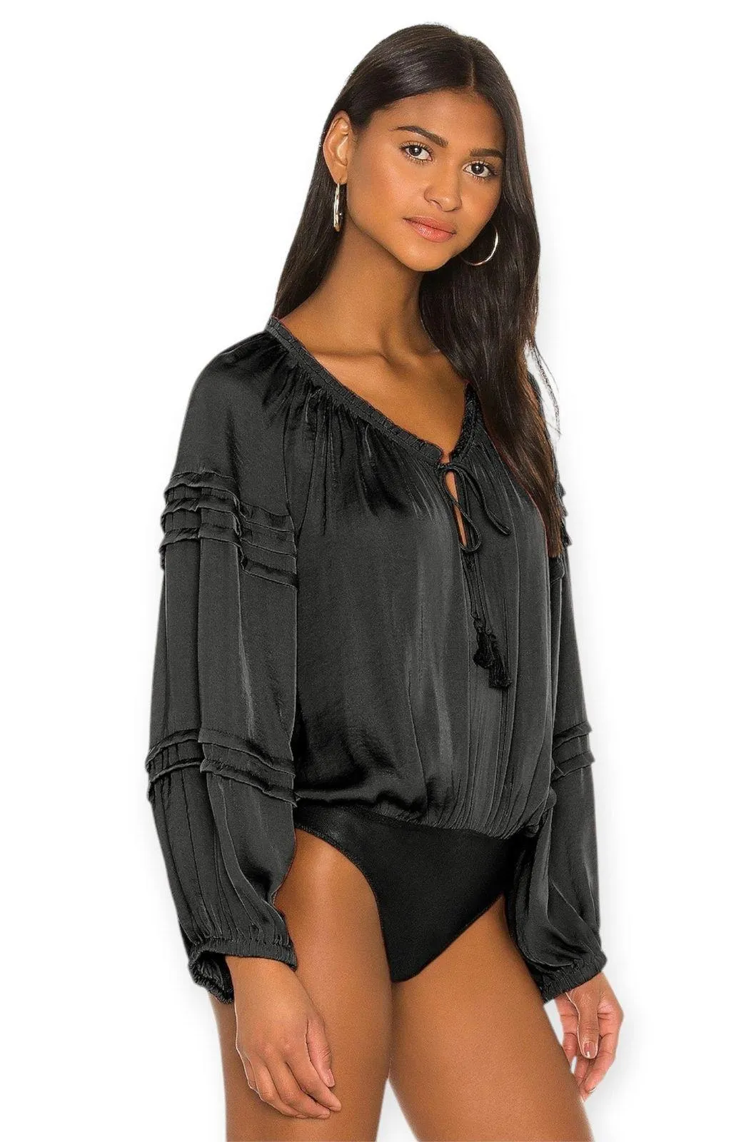 Free People Intimately | XS | All Tucks Blousy Black Thong Bodysuit OB1089527 - Image 2
